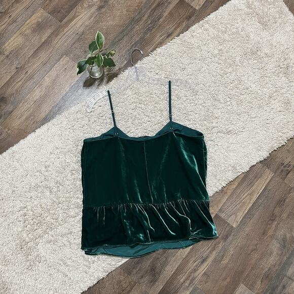 J.crew Size 10 Green Velvet V Neck Ruffle Hem Silk Blend Cami Tank - Picture 5 of 5